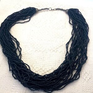 Vintage Dramatic Black Seed Bead Necklace